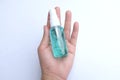 Spray alcohol female hands hand sanitizer gel to patient eliminate germs covid 19 prevention concept